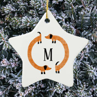 Funny Dachshund Sausage Dog Monogram Ceramic Ornam