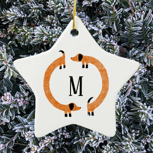 Funny Dachshund Sausage Dog Monogram Ceramic Ornam Ornament