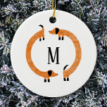 Funny Dachshund Sausage Dog Monogram Ceramic Ornament<br><div class="desc">Cute and funny dachshund,  sausage dogs or wiener dogs in perpetual motion.
Customise by changing or removing the initial.</div>