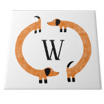 Funny Dachshund Sausage Dog Monogram Ceramic Tile<br><div class="desc">Cute and funny dachshund,  sausage dogs or wiener dogs in perpetual motion.
Customise by changing or removing the initial.</div>
