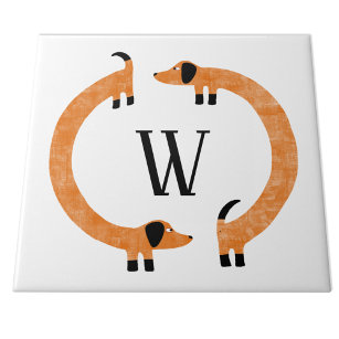 Funny Dachshund Sausage Dog Monogram Ceramic Tile