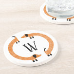 Funny Dachshund Sausage Dog Monogram Coaster<br><div class="desc">Cute and funny dachshund,  sausage dogs or wiener dogs in perpetual motion. Customise by changing or removing the initial.  Original art by Nic Squirrell.</div>