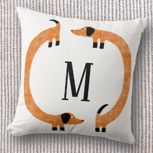 Funny Dachshund Sausage Dog Monogram Cushion