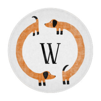 Funny Dachshund Sausage Dog Monogram Cutting Board