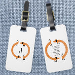 Funny Dachshund Sausage Dog Monogram Luggage Tag<br><div class="desc">Cute and funny dachshund,  sausage dogs or wiener dogs in perpetual motion.
Customise by changing or removing the initial,  and change the contact details on the back.</div>