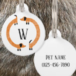 Funny Dachshund Sausage Dog Monogram Pet Tag<br><div class="desc">Cute and funny dachshund,  sausage dogs or wiener dogs in perpetual motion.
Customise by changing or removing the initial on the front,  and the text on the back.</div>