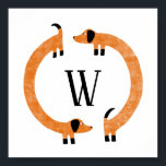 Funny Dachshund Sausage Dog Monogram Poster<br><div class="desc">Cute and funny dachshund,  sausage dogs or wiener dogs in perpetual motion.
Customise by changing or removing the initial.</div>