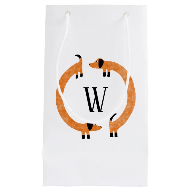 Funny Dachshund Sausage Dog Monogram Small Gift Bag (Front)