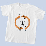 Funny Dachshund Sausage Dog Monogram T-Shirt<br><div class="desc">Cute and funny dachshund,  sausage dogs or wiener dogs in perpetual motion.
Customise by changing or removing the initial.</div>