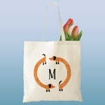 Funny Dachshund Sausage Dog Monogram Tote Bag<br><div class="desc">Cute and funny dachshund,  sausage dogs or wiener dogs in perpetual motion.
Customize by changing or removing the initial.</div>