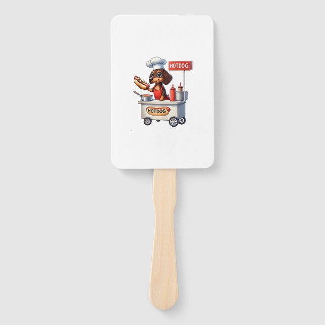 Funny Dachshund Sausage Dog Weenie Hotdog Sandwich Hand Fan (Front)