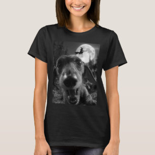 Funny Dachshund Selfie Full Moon Flying Witch T-Shirt