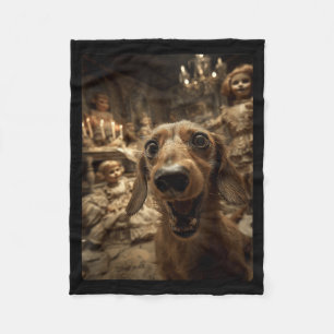 Funny Dachshund Selfie Y Dolls Spooky Halloween Fleece Blanket