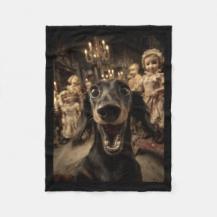 Funny Dachshund Selfie Y Dolls Spooky Halloween Fleece Blanket