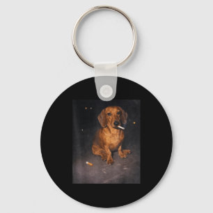 Funny dachshund smoking meme cigarette dog meme key ring