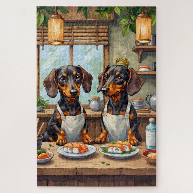 Funny Dachshund Sushi Bar Dog Lover Art Jigsaw Puzzle (Vertical)