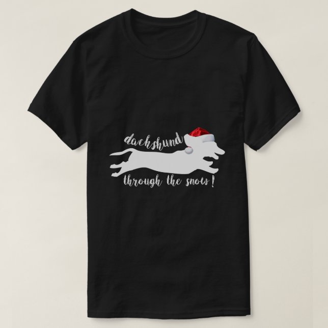 funny dachshund through the snow christmas t shirt (Design Front)