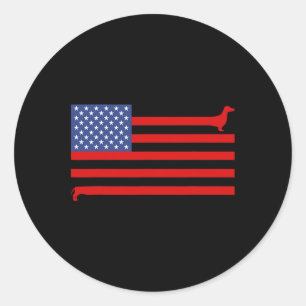 Funny Dachshund Usa Flag 4th Of July Patriotic Dox Classic Round Sticker