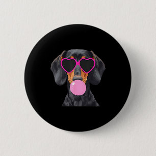 Funny Dachshund Wearing Gles And Blowing Nk Bubble 6 Cm Round Badge