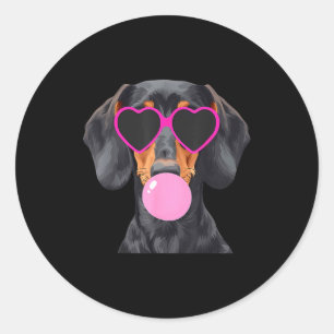 Funny Dachshund Wearing Gles And Blowing Nk Bubble Classic Round Sticker