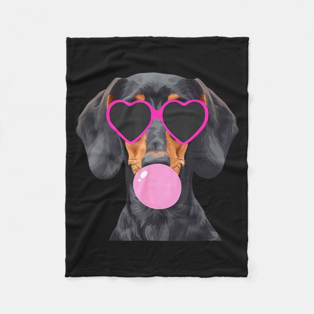 Funny Dachshund Wearing Gles And Blowing Nk Bubble Fleece Blanket (Front)