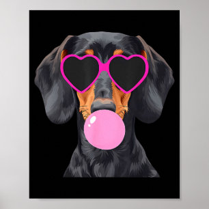 Funny Dachshund Wearing Gles And Blowing Nk Bubble Poster