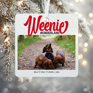 Funny Dachshund Weenie Dog Christmas Custom Photo Metal Tree Decoration