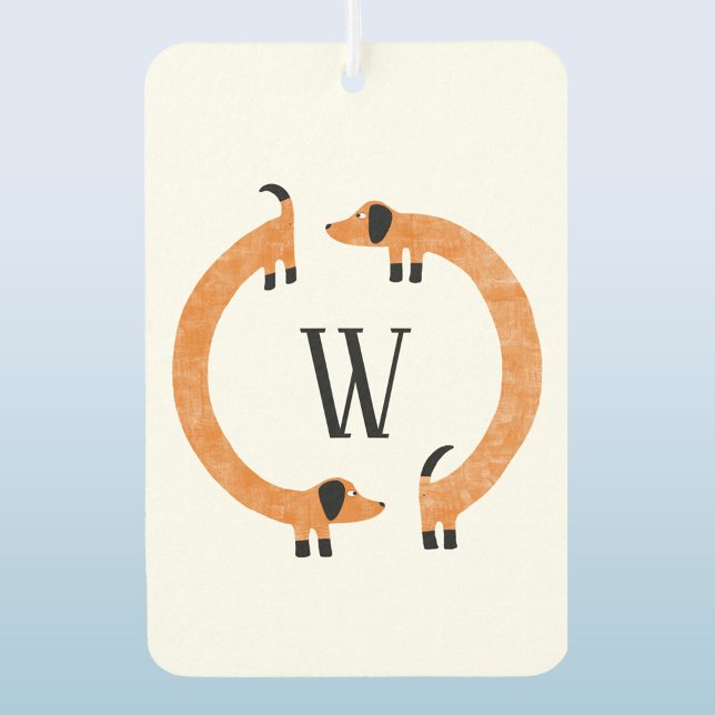 Funny Dachshund Wiener Sausage Dog Monogram Car Air Freshener (Fun Dachshund Wiener Sausage Dog monogram initial personalized car or vehicle air freshener)