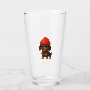 Funny dachshund with strawberries and hat fruity glass