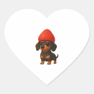Funny dachshund with strawberries and hat fruity heart sticker