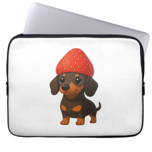 Funny dachshund with strawberries and hat fruity laptop sleeve