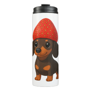 Funny dachshund with strawberries and hat fruity thermal tumbler
