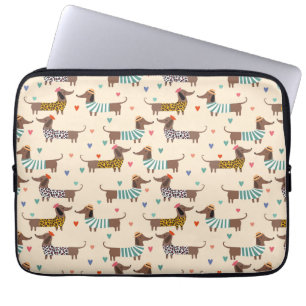 Funny Dachshunds in Hats and Sweaters Laptop Sleeve