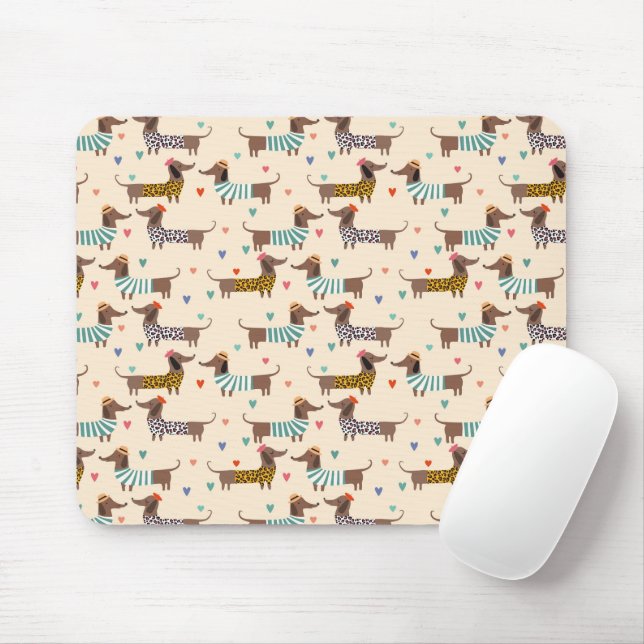 Funny Dachshunds in Hats and Sweaters Mouse Pad (With Mouse)