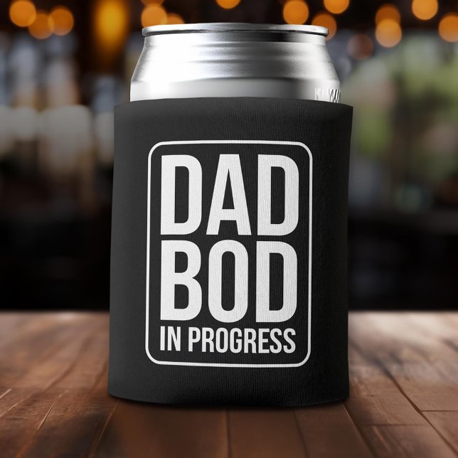 Funny Dad Bod in Progress Humour Fathers Day Black Can Cooler (Funny Can Cooler - Dad Bod in Progress - Father's Day Gift or a New Dad Favor)