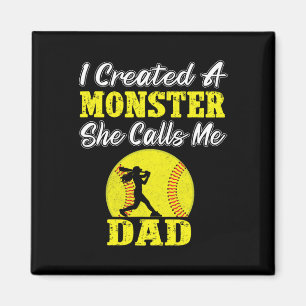 Funny Dad Daughter Coach Softll Created A Monster  Magnet
