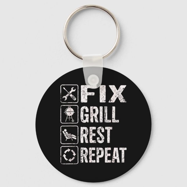 Funny Dad Fix Grill Rest Repeat BBQ Weekend Legend Key Ring (Front)