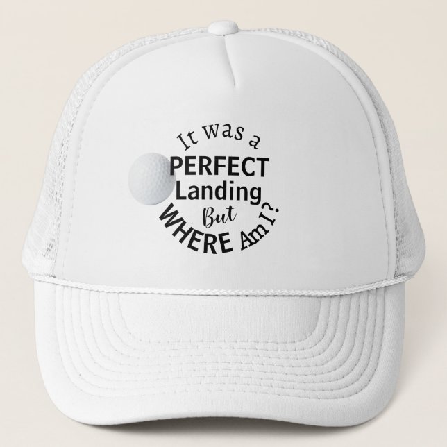 Funny Dad Golf Humour Modern Bold Black Typography Trucker Hat (Front)