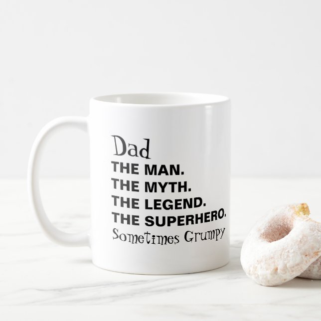 Funny Dad Man Myth Legend Grumpy Typography Coffee Mug (With Donut)
