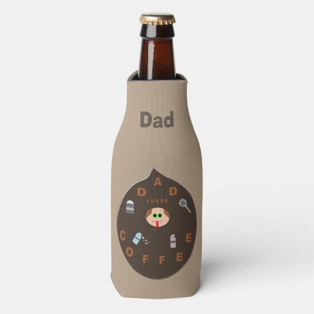Funny Dad Monster Loves Coffee Bottle Cooler (Bottle Front)