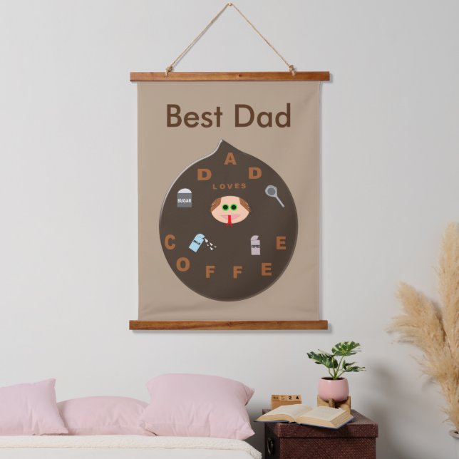 Funny Dad Monster Loves Coffee Custom Hanging Tapestry (Bedroom)