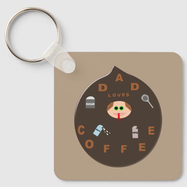 Funny Dad Monster Loves Coffee Custom Key Ring (Front)