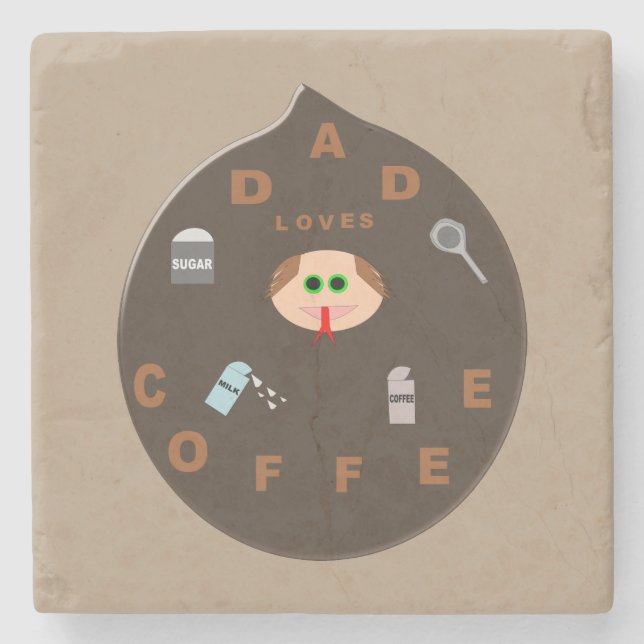 Funny Dad Monster Loves Coffee Stone Coaster (Front)