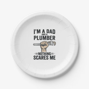 Funny Dad Plumber Vintage Engraving Shirt Design_1 Paper Plate