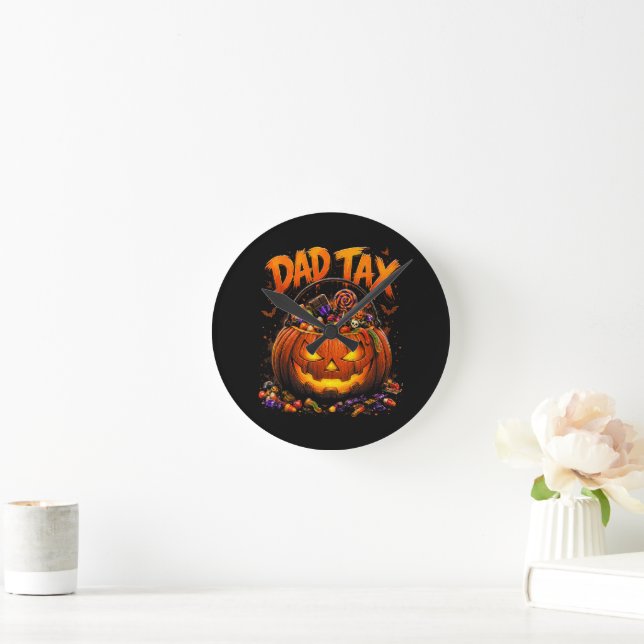 Funny Dad Tax Halloween Pumpkin Round Clock (Home)