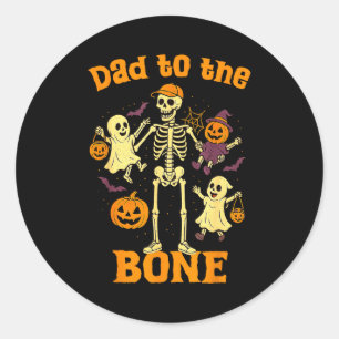 Funny Dad To The Bone Skeleton With Kids Halloween Classic Round Sticker