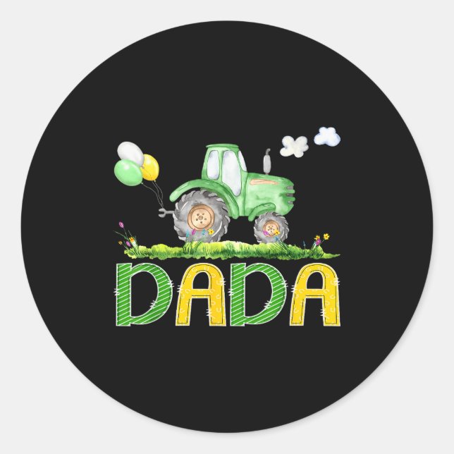 Funny Dada Birthday Boy Tractor Farm Truck Matchin Classic Round Sticker (Front)