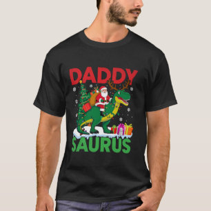 Funny Daddy Saurus T Rex Christmas Lights Tree Din T-Shirt
