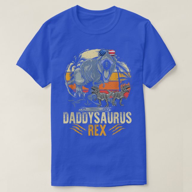 Funny Daddysaurus Re Two Kids Sunset For Fathers D T-Shirt (Design Front)