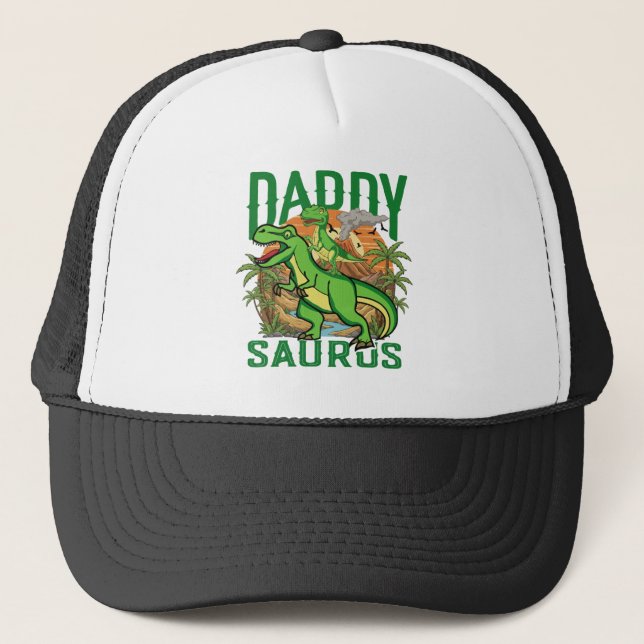 Funny Daddysaurus T-Rex Dinosaur | Dad & Kid Gift Trucker Hat (Front)